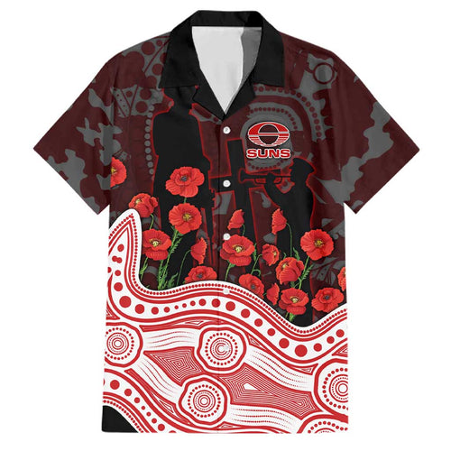 Gold Coast Suns ANZAC Day Family Matching Summer Maxi Dress and Hawaiian Shirt Indigenous Dot Art with Poppy Flower Tribute