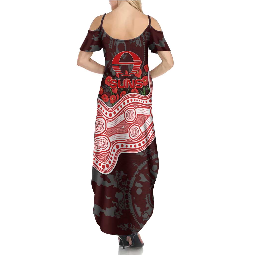 Gold Coast Suns ANZAC Day Family Matching Summer Maxi Dress and Hawaiian Shirt Indigenous Dot Art with Poppy Flower Tribute