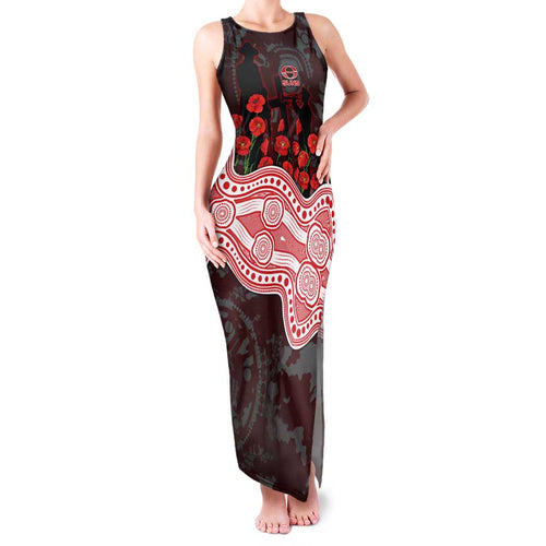 Gold Coast Suns ANZAC Day Family Matching Tank Maxi Dress and Hawaiian Shirt Indigenous Dot Art with Poppy Flower Tribute