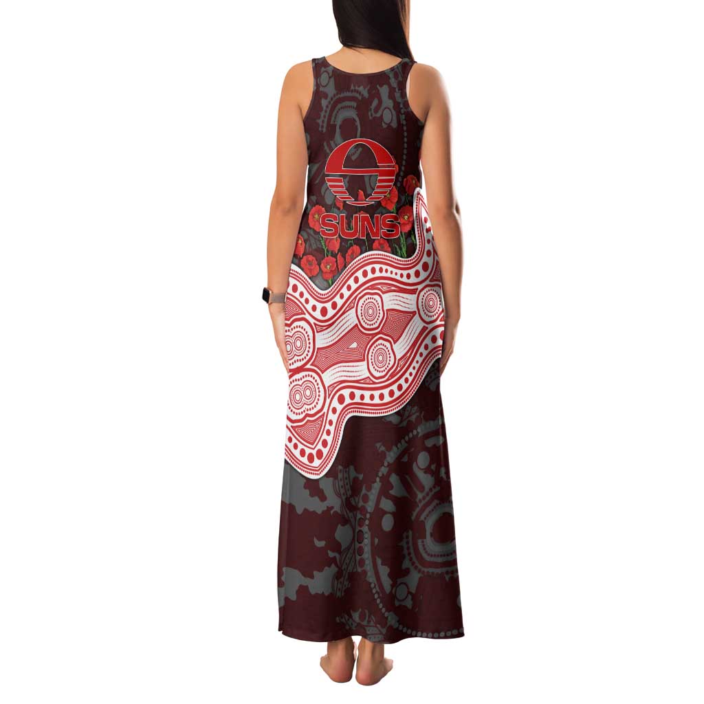 Gold Coast Suns ANZAC Day Family Matching Tank Maxi Dress and Hawaiian Shirt Indigenous Dot Art with Poppy Flower Tribute