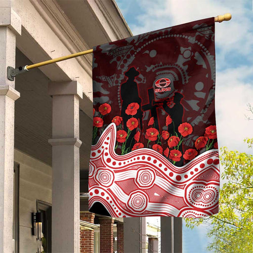 Gold Coast Suns ANZAC Day Garden Flag Indigenous Dot Art with Poppy Flower Tribute