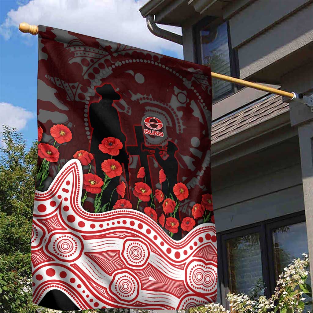 Gold Coast Suns ANZAC Day Garden Flag Indigenous Dot Art with Poppy Flower Tribute