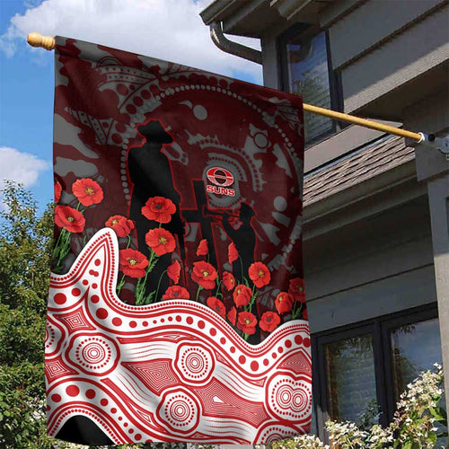 Gold Coast Suns ANZAC Day Garden Flag Indigenous Dot Art with Poppy Flower Tribute