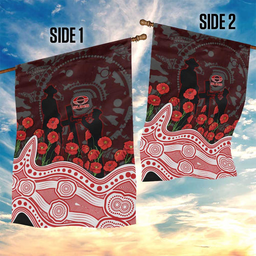 Gold Coast Suns ANZAC Day Garden Flag Indigenous Dot Art with Poppy Flower Tribute
