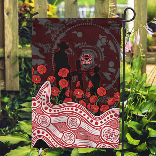 Gold Coast Suns ANZAC Day Garden Flag Indigenous Dot Art with Poppy Flower Tribute