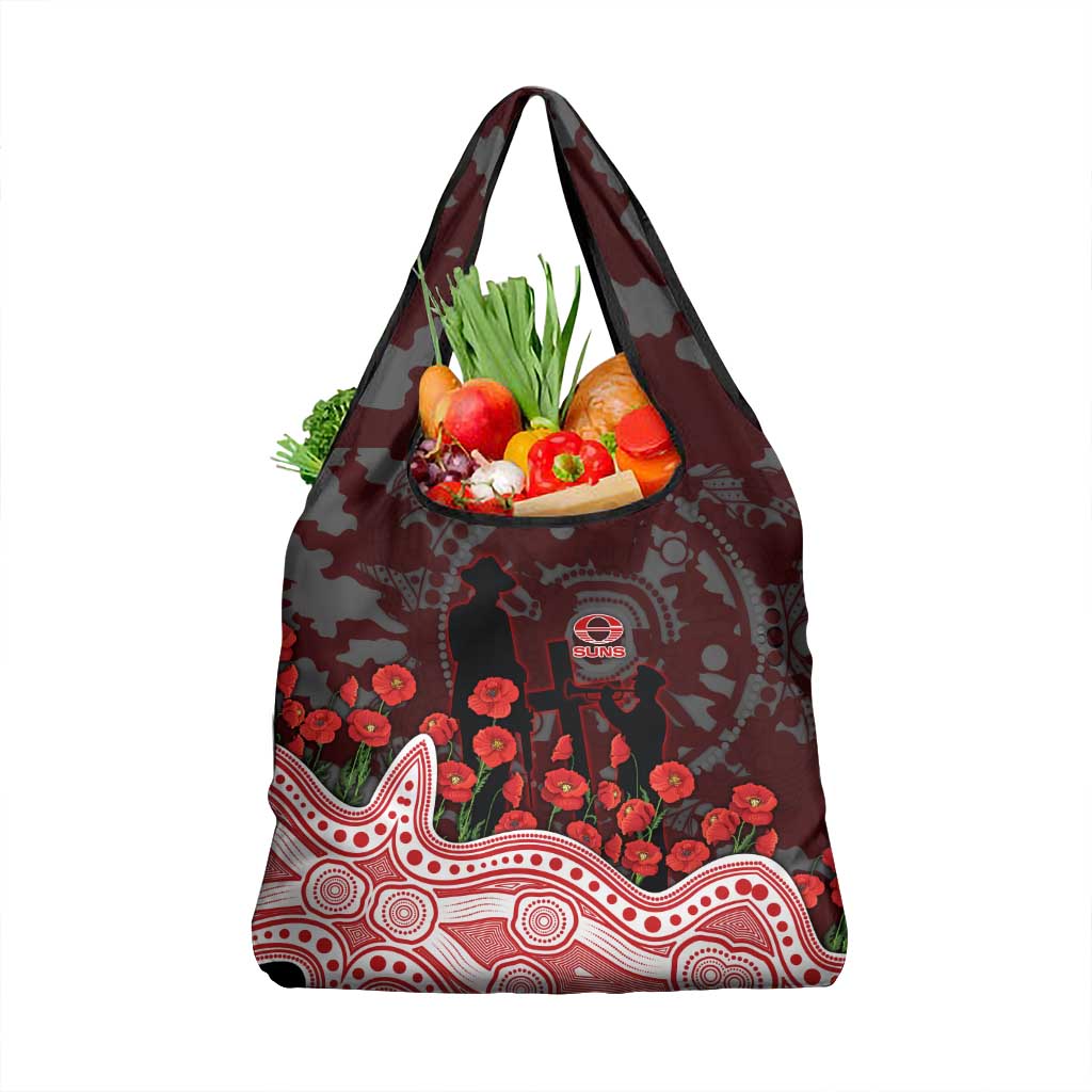 Gold Coast Suns ANZAC Day Grocery Bag Indigenous Dot Art with Poppy Flower Tribute
