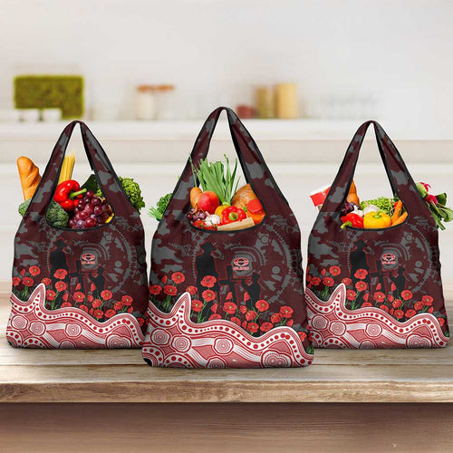 Gold Coast Suns ANZAC Day Grocery Bag Indigenous Dot Art with Poppy Flower Tribute