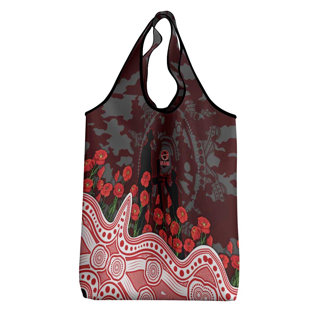 Gold Coast Suns ANZAC Day Grocery Bag Indigenous Dot Art with Poppy Flower Tribute