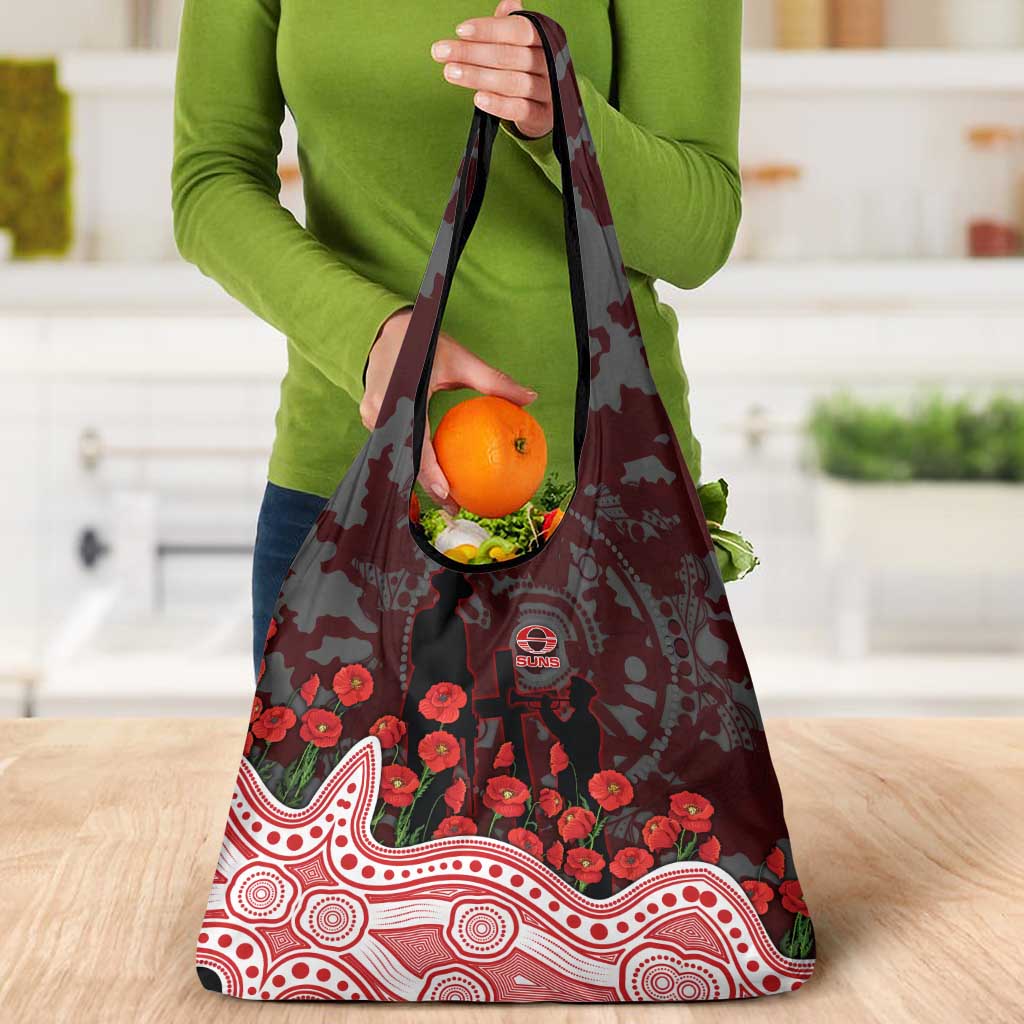Gold Coast Suns ANZAC Day Grocery Bag Indigenous Dot Art with Poppy Flower Tribute