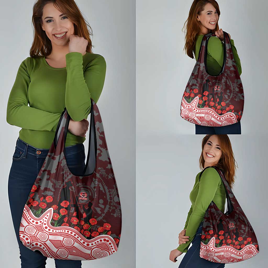 Gold Coast Suns ANZAC Day Grocery Bag Indigenous Dot Art with Poppy Flower Tribute