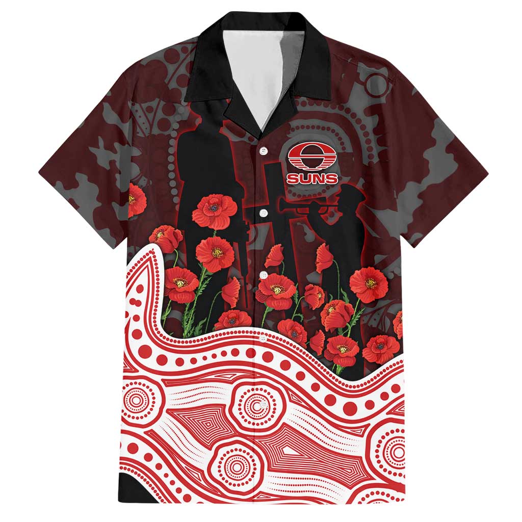 Gold Coast Suns ANZAC Day Hawaiian Shirt Indigenous Dot Art with Poppy Flower Tribute