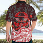 Gold Coast Suns ANZAC Day Hawaiian Shirt Indigenous Dot Art with Poppy Flower Tribute