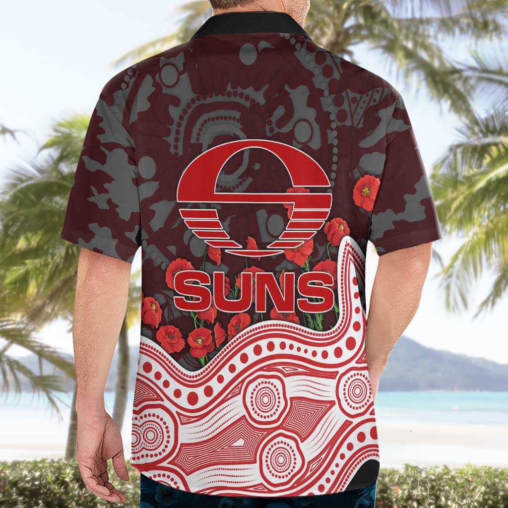 Gold Coast Suns ANZAC Day Hawaiian Shirt Indigenous Dot Art with Poppy Flower Tribute
