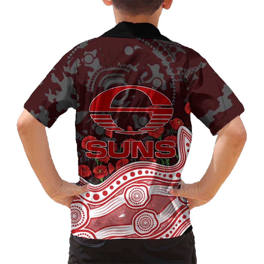 Gold Coast Suns ANZAC Day Hawaiian Shirt Indigenous Dot Art with Poppy Flower Tribute