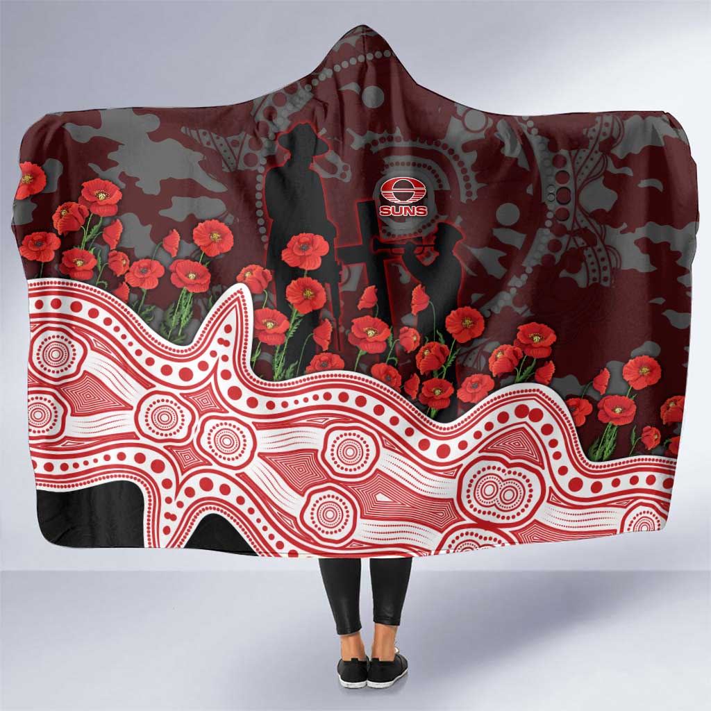 Gold Coast Suns ANZAC Day Hooded Blanket Indigenous Dot Art with Poppy Flower Tribute