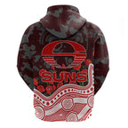 Gold Coast Suns ANZAC Day Hoodie Indigenous Dot Art with Poppy Flower Tribute
