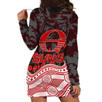 Gold Coast Suns ANZAC Day Hoodie Dress Indigenous Dot Art with Poppy Flower Tribute