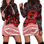 Gold Coast Suns ANZAC Day Hoodie Dress Indigenous Dot Art with Poppy Flower Tribute