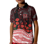 Gold Coast Suns ANZAC Day Kid Polo Shirt Indigenous Dot Art with Poppy Flower Tribute