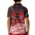 Gold Coast Suns ANZAC Day Kid Polo Shirt Indigenous Dot Art with Poppy Flower Tribute