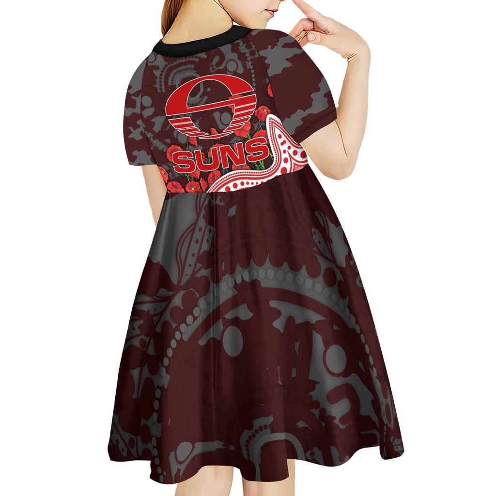 Gold Coast Suns ANZAC Day Kid Short Sleeve Dress Indigenous Dot Art with Poppy Flower Tribute