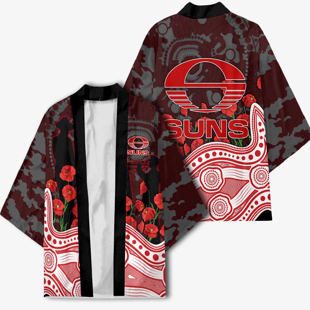 Gold Coast Suns ANZAC Day Kimono Indigenous Dot Art with Poppy Flower Tribute