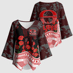 Gold Coast Suns ANZAC Day Kimono Sleeve Blouse Indigenous Dot Art with Poppy Flower Tribute
