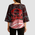 Gold Coast Suns ANZAC Day Kimono Sleeve Blouse Indigenous Dot Art with Poppy Flower Tribute