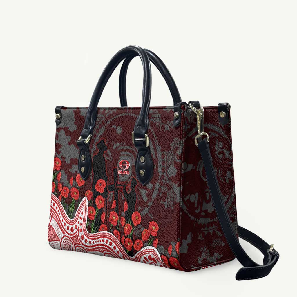 Gold Coast Suns ANZAC Day Leather Bag Indigenous Dot Art with Poppy Flower Tribute