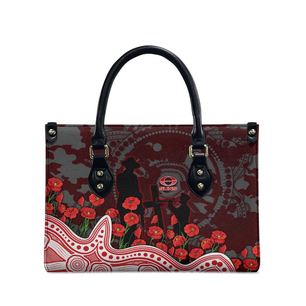 Gold Coast Suns ANZAC Day Leather Bag Indigenous Dot Art with Poppy Flower Tribute