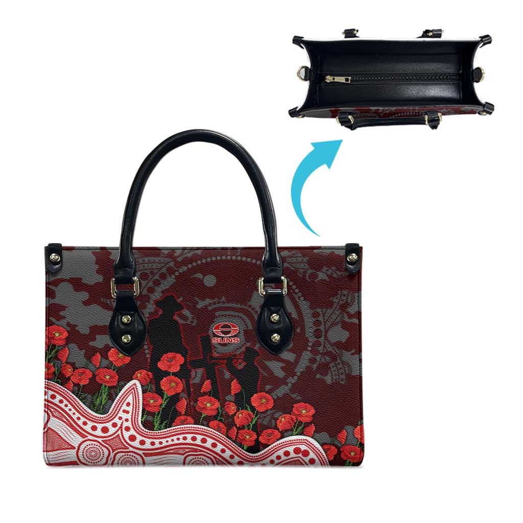 Gold Coast Suns ANZAC Day Leather Bag Indigenous Dot Art with Poppy Flower Tribute