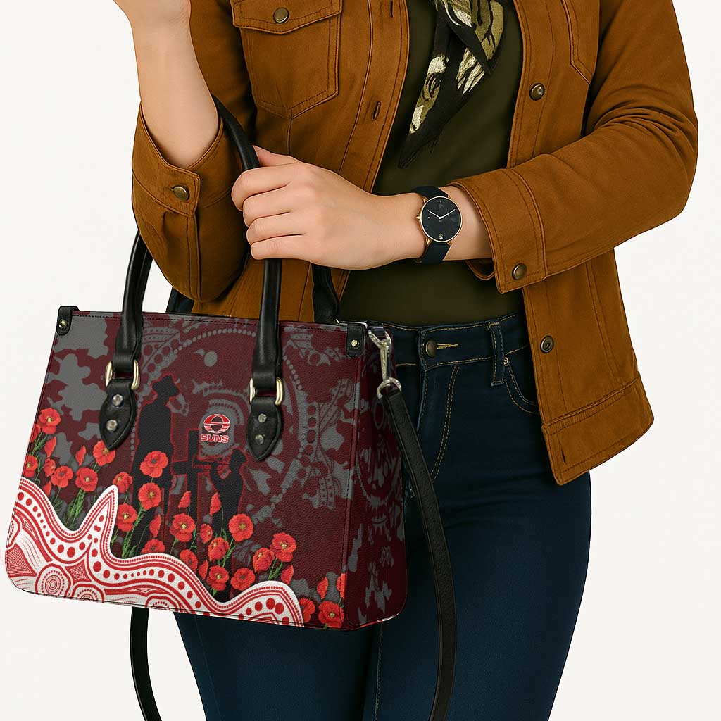 Gold Coast Suns ANZAC Day Leather Bag Indigenous Dot Art with Poppy Flower Tribute