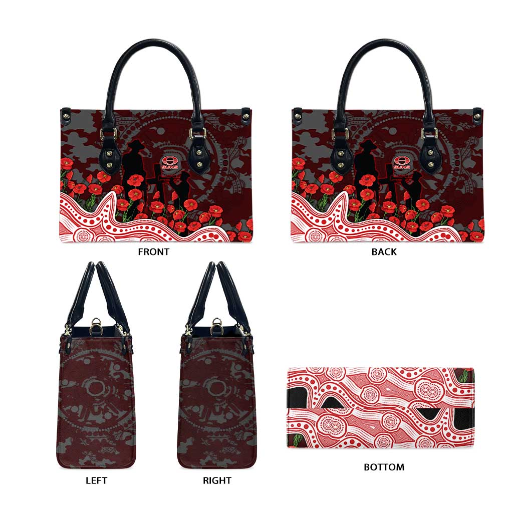 Gold Coast Suns ANZAC Day Leather Bag Indigenous Dot Art with Poppy Flower Tribute