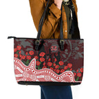 Gold Coast Suns ANZAC Day Leather Tote Bag Indigenous Dot Art with Poppy Flower Tribute