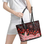 Gold Coast Suns ANZAC Day Leather Tote Bag Indigenous Dot Art with Poppy Flower Tribute