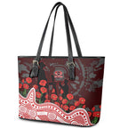 Gold Coast Suns ANZAC Day Leather Tote Bag Indigenous Dot Art with Poppy Flower Tribute