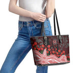 Gold Coast Suns ANZAC Day Leather Tote Bag Indigenous Dot Art with Poppy Flower Tribute