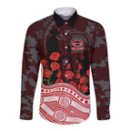 Gold Coast Suns ANZAC Day Long Sleeve Button Shirt Indigenous Dot Art with Poppy Flower Tribute