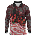 Gold Coast Suns ANZAC Day Long Sleeve Polo Shirt Indigenous Dot Art with Poppy Flower Tribute