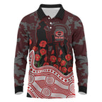 Gold Coast Suns ANZAC Day Long Sleeve Polo Shirt Indigenous Dot Art with Poppy Flower Tribute