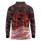 Gold Coast Suns ANZAC Day Long Sleeve Polo Shirt Indigenous Dot Art with Poppy Flower Tribute