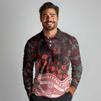 Gold Coast Suns ANZAC Day Long Sleeve Polo Shirt Indigenous Dot Art with Poppy Flower Tribute
