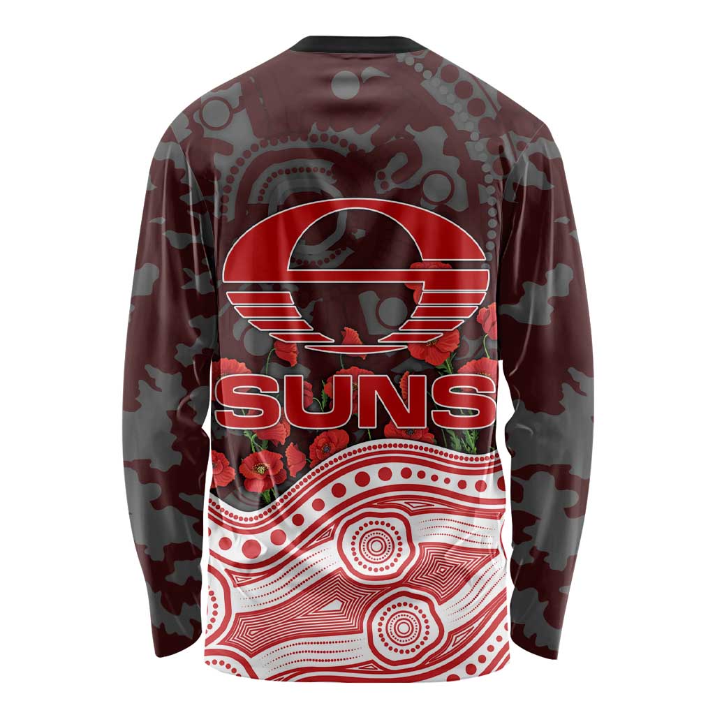 Gold Coast Suns ANZAC Day Long Sleeve Shirt Indigenous Dot Art with Poppy Flower Tribute