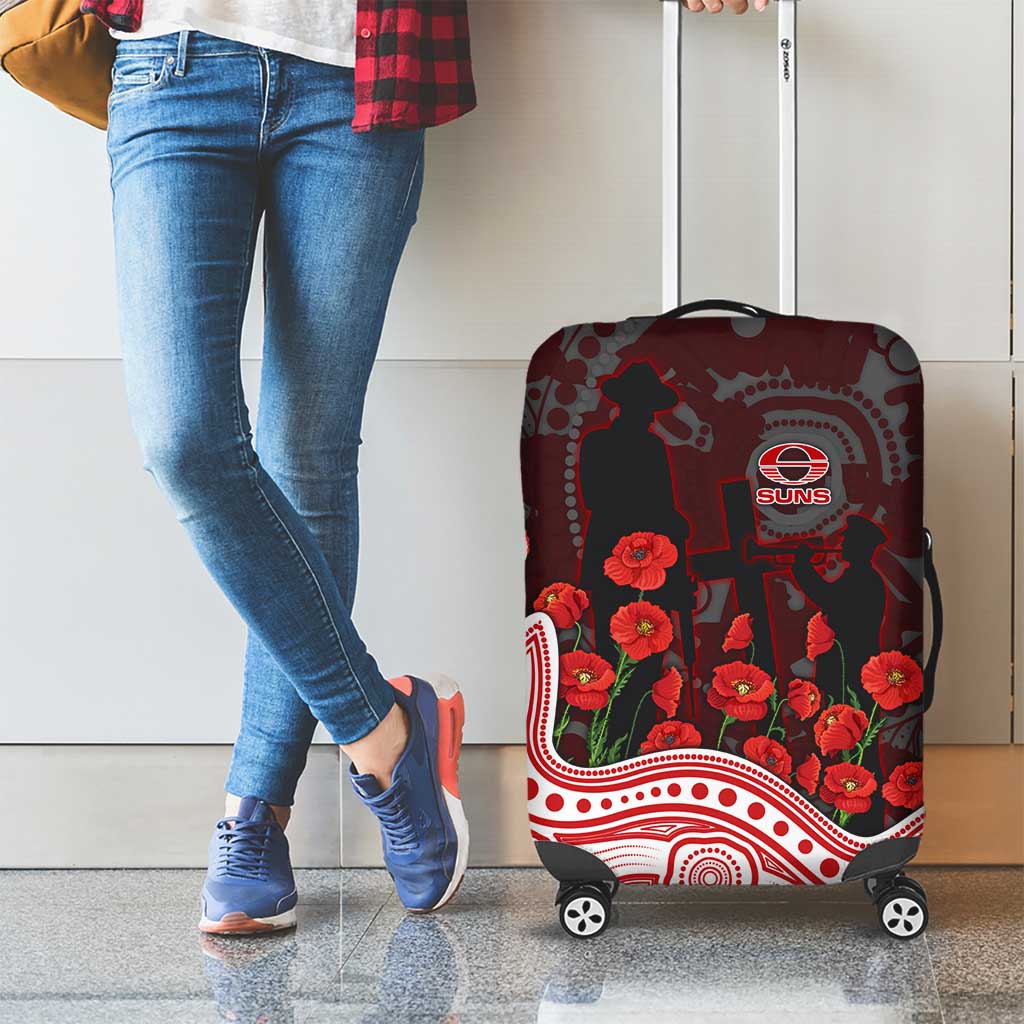 Gold Coast Suns ANZAC Day Luggage Cover Indigenous Dot Art with Poppy Flower Tribute