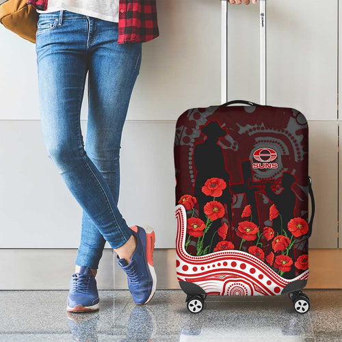 Gold Coast Suns ANZAC Day Luggage Cover Indigenous Dot Art with Poppy Flower Tribute
