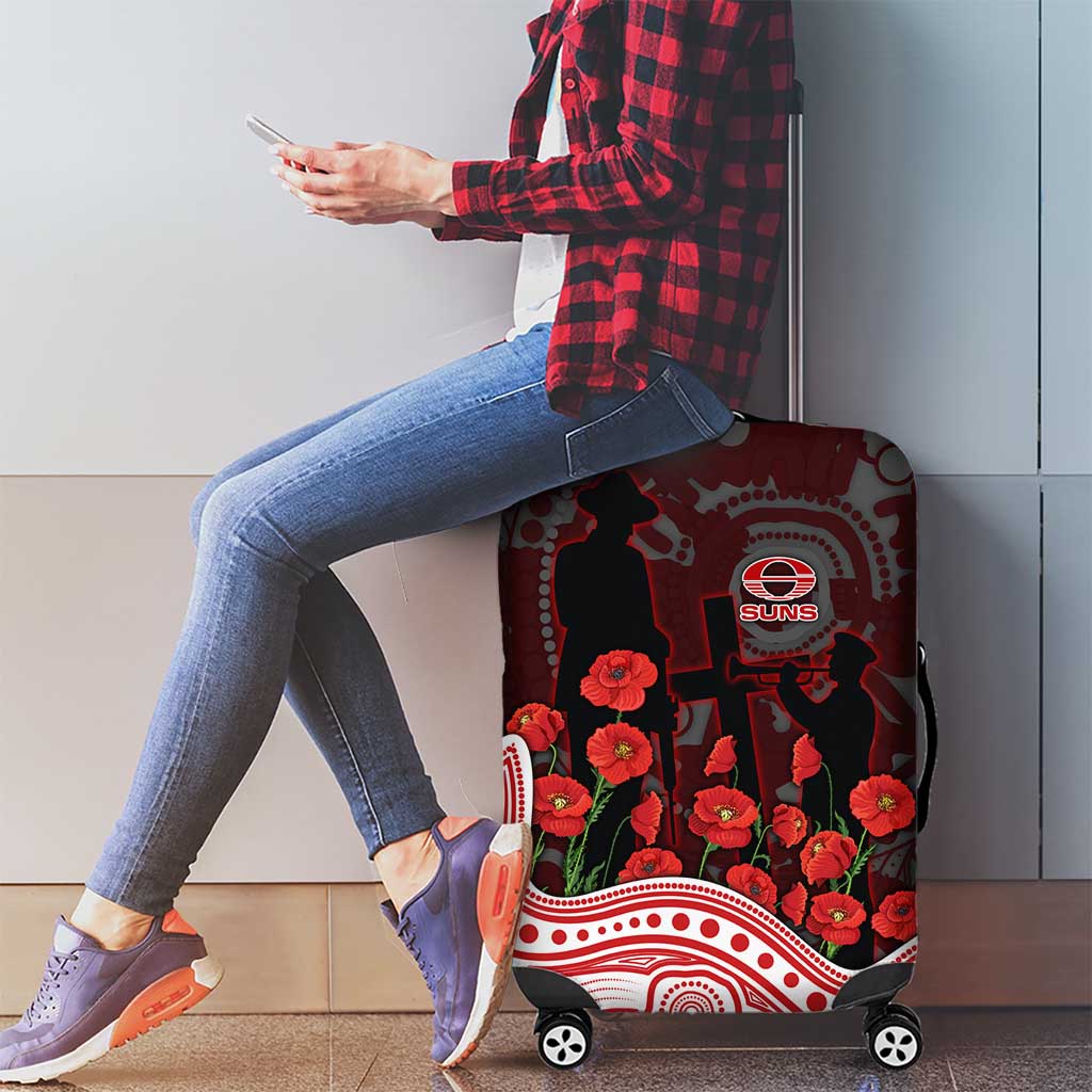 Gold Coast Suns ANZAC Day Luggage Cover Indigenous Dot Art with Poppy Flower Tribute