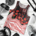 Gold Coast Suns ANZAC Day Men Tank Top Indigenous Dot Art with Poppy Flower Tribute