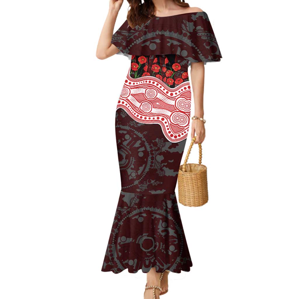 Gold Coast Suns ANZAC Day Mermaid Dress Indigenous Dot Art with Poppy Flower Tribute