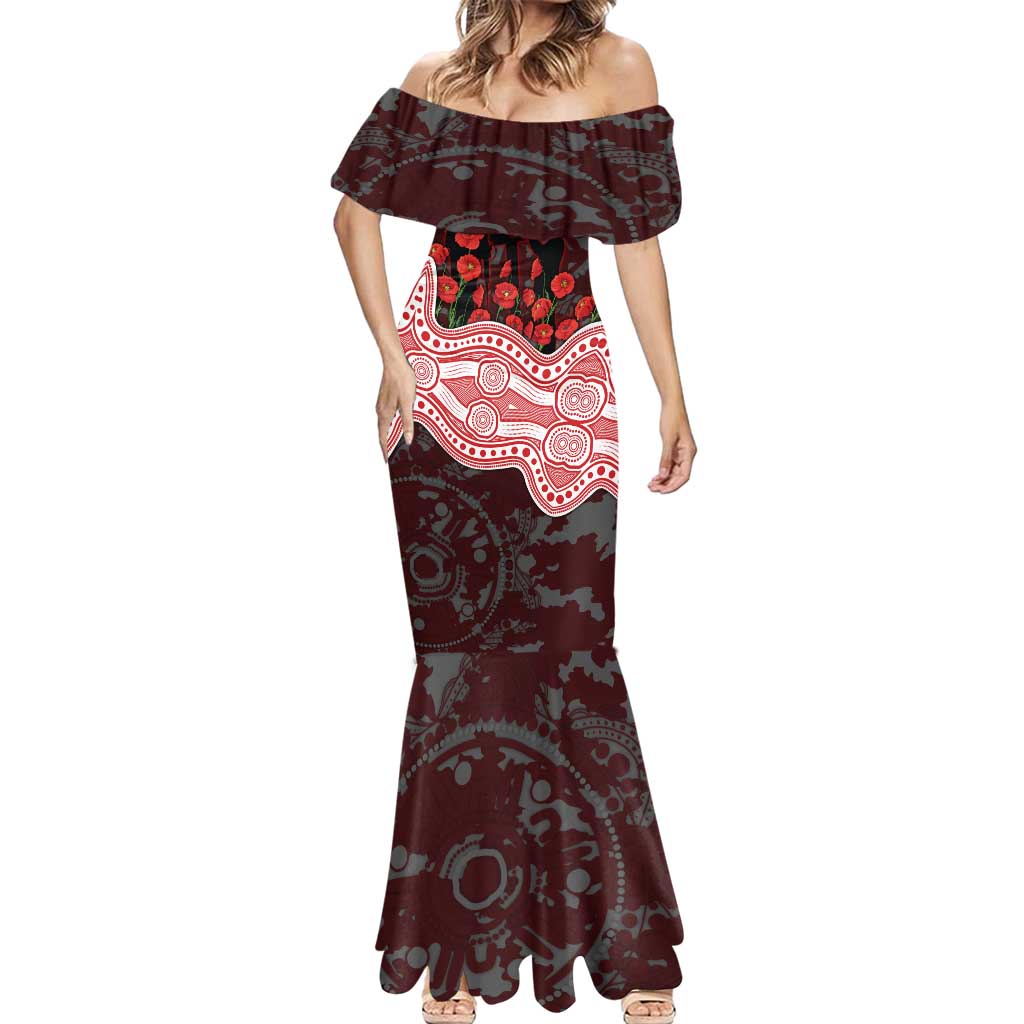Gold Coast Suns ANZAC Day Mermaid Dress Indigenous Dot Art with Poppy Flower Tribute