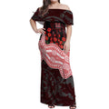 Gold Coast Suns ANZAC Day Off Shoulder Maxi Dress Indigenous Dot Art with Poppy Flower Tribute